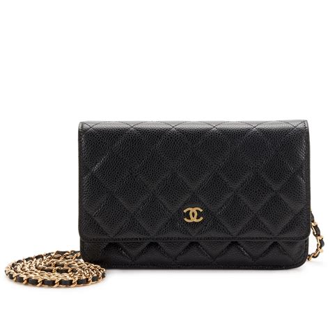 Chanel Black Quilted Caviar Wallet On Chain WOC Gold 